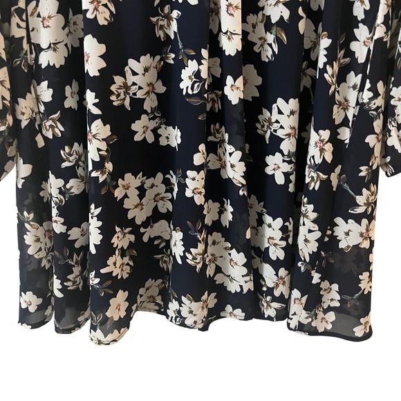 Entro Floral Print Mini Dress V Neck Long Sleeve Casual Party‎ Navy White L NWT - Picture 5 of 16